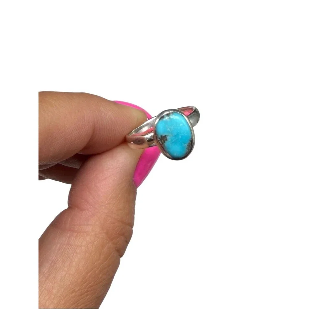 Aztec Mountain Turquoise Ring Size 6 Solid 925 Sterling Silver
